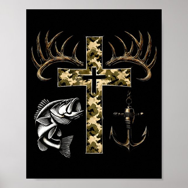 Affiche Faith Fishing Hunting Camo Cross With Hook B Chris (Devant)