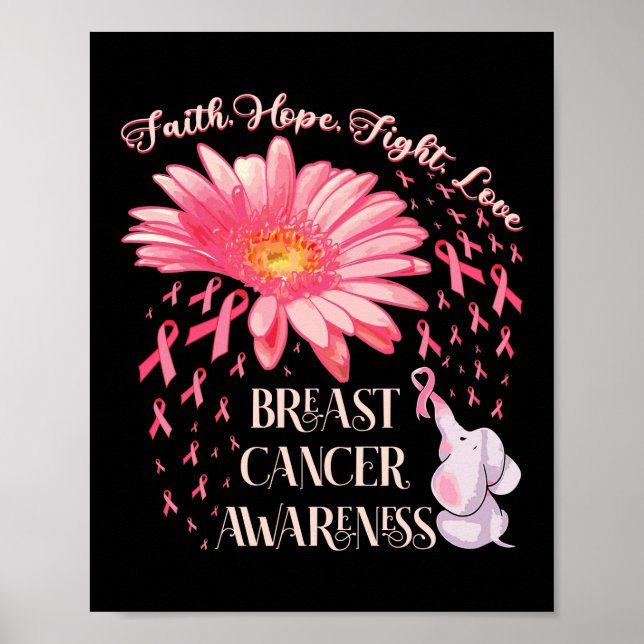 Affiche Faith Hope Fight Love Elephant Cancer du sein (Devant)