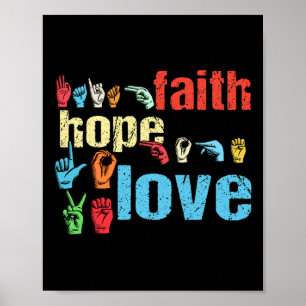 Affiche Faith Hope Love American Sign Language Christian E