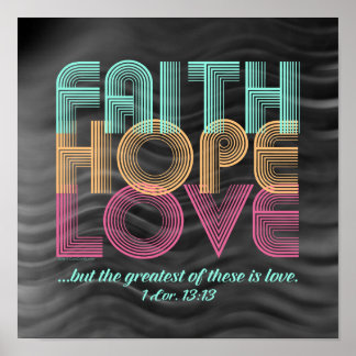 Affiche Faith Hope Love Christian Bible Verse Retro