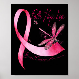 Affiche Faith Hope Love Dragonfly Pink Ribbon Breast Cance
