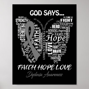 Affiche Faith Hope Love Dyslexia Sensibilisation Cadeaux