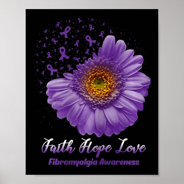 Affiche Faith Hope Love Fibromyalgie Sensibilisation Flowe (Devant)