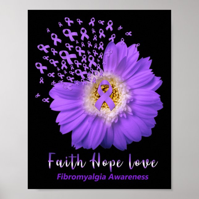 Affiche Faith Hope Love Fibromyalgie Sensibilisation Ribb  (Devant)