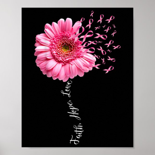 Affiche Faith Hope Love Pink Ribbon Daisy Flower Breast Ca (Devant)