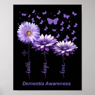 Affiche Faith Hope Love Purple Flower Ribbon Démentia Awar