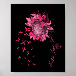 Affiche Faith Hope Love Ribbon Sunflower Cancer du sein Aw