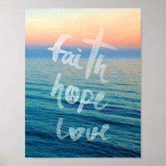 Affiche Faith Hope Love Typographie Ocean Sunset
