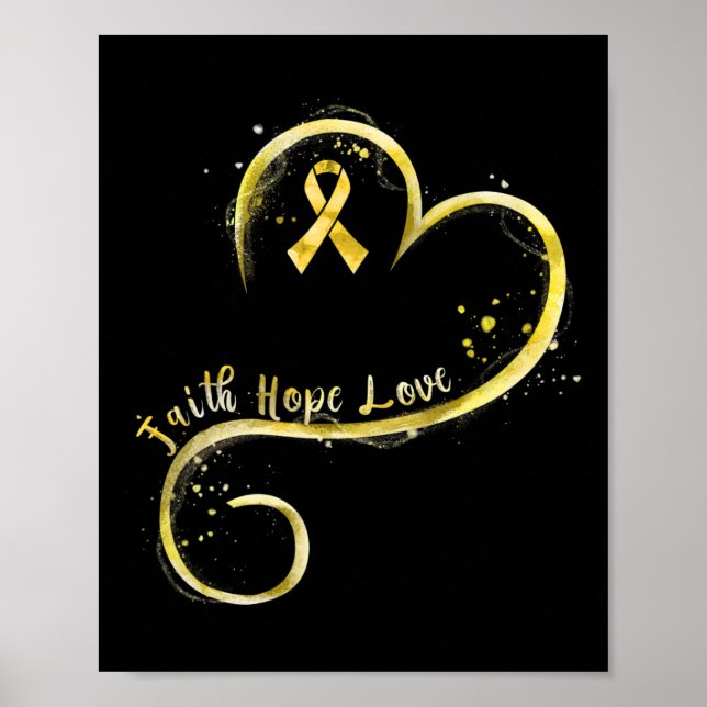 Affiche Faith Hope Love Yellow Ribbon Cancer de l'enfance  (Devant)