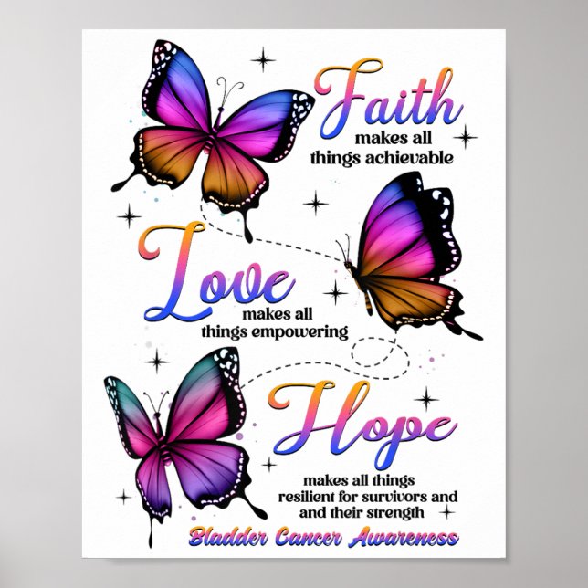 Affiche Faith Love Hope Papillon pourpre Vessie Cancer Aw (Devant)