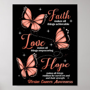 Affiche Faith Love Hope Papillon utérin Sensibilisation au