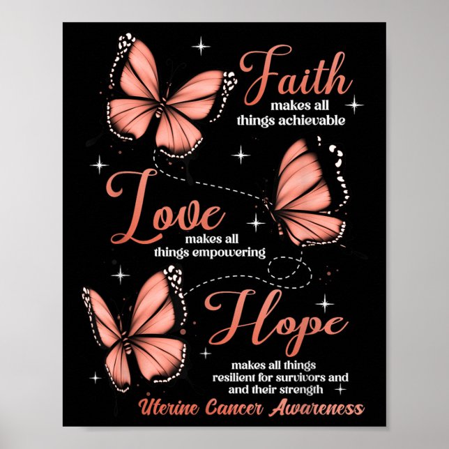 Affiche Faith Love Hope Papillon utérin Sensibilisation au (Devant)