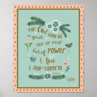 Affiche Faith Over Fear Scripture 2 Timothy Mint Peach