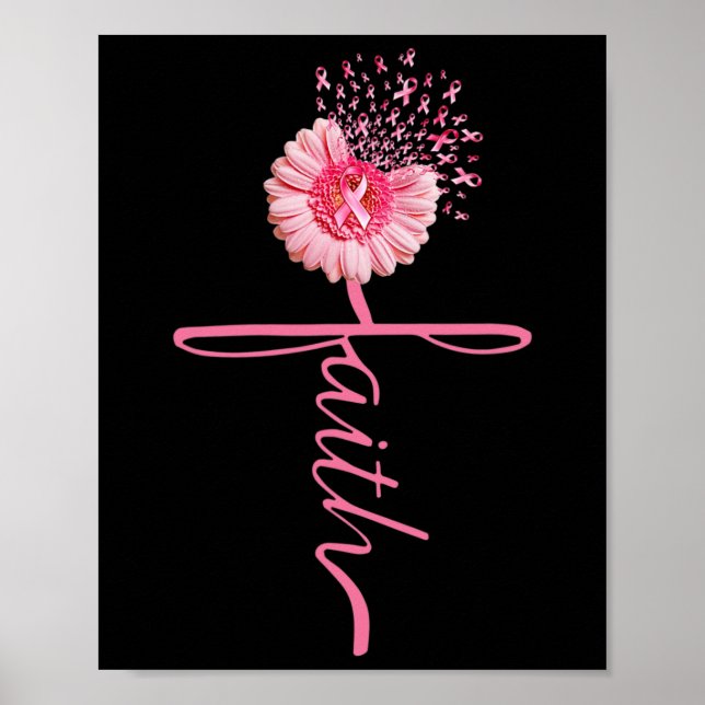 Affiche Faith Sunflower rose Ruban Prix du cancer du sein (Devant)