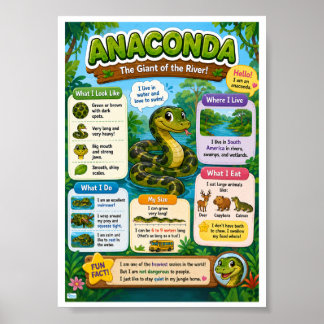 Affiche Faits amusants sur l'anaconda pour les enfants