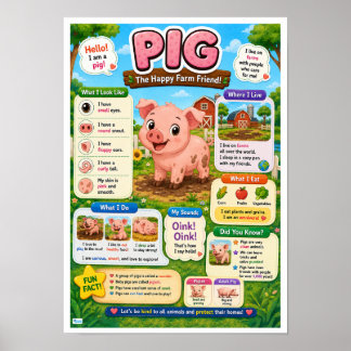 Affiche Faits amusants sur le cochon pour les enfants