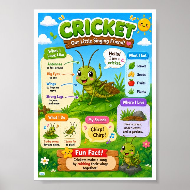 Affiche Faits amusants sur le cricket pour les enfants (Devant)