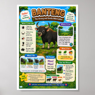 Affiche Faits amusants sur les banteng pour les enfants