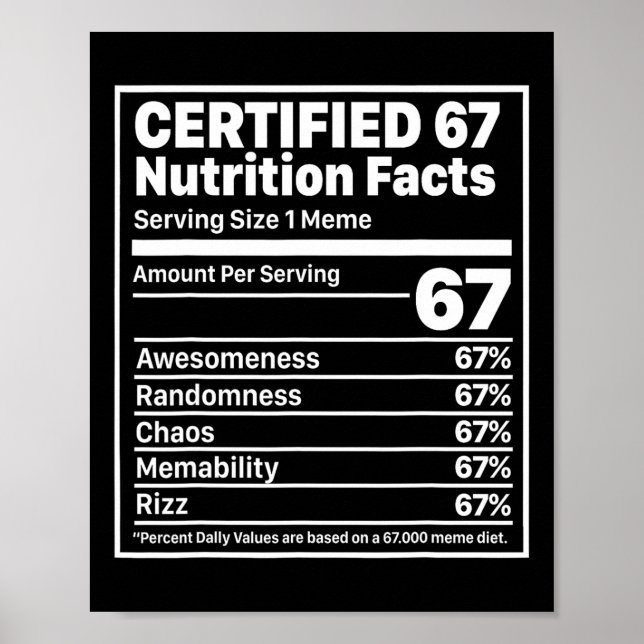 Affiche Faits nutritionnels drôles 67 Six Sept Gen Z Alpha (Devant)