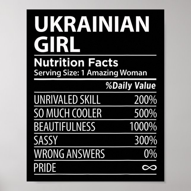 Affiche Faits nutritionnels drôles pour filles ukrainienne (Devant)