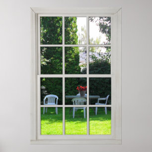 Affiche Fake Window - Bois blanc - Vue Jardin