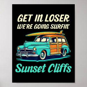 Affiche Falaises de coucher de soleil Californie Surf Girl