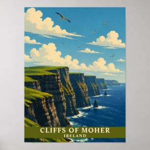 Affiche Falaises de Moher Irlande Comté Clare Rétro Voyage