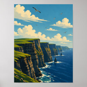 Affiche Falaises de Moher Irlande Comté Clare Rétro Voyage