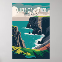Falaises de Moher Irlande Travel Art Vintage