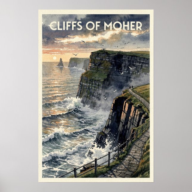 Affiche Falaises de Moher Irlande Voyage Rétro (Devant)