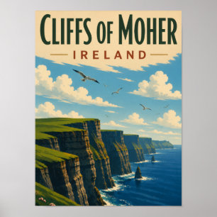 Affiche Falaises de Moher Irlande Voyage Vintage Côte Irla
