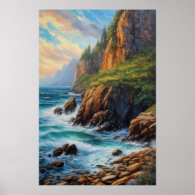 Affiche Falaises rocheuses voilées en vert (Devant)