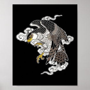 Affiche Falcon Hawk Flying X Japonais Nuages Tattoo Flash