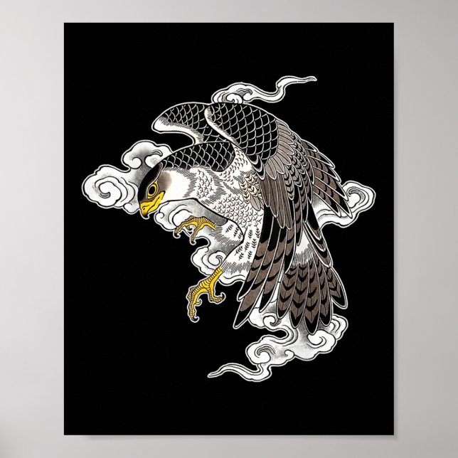Affiche Falcon Hawk Flying X Japonais Nuages Tattoo Flash (Devant)