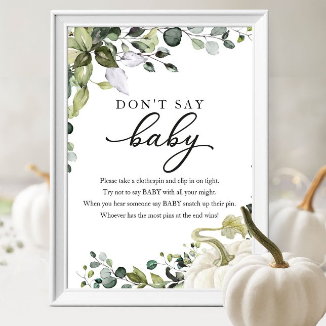 Affiche Fall Baby Shower Greenery Don't Say Baby Sign (Créateur téléchargé)