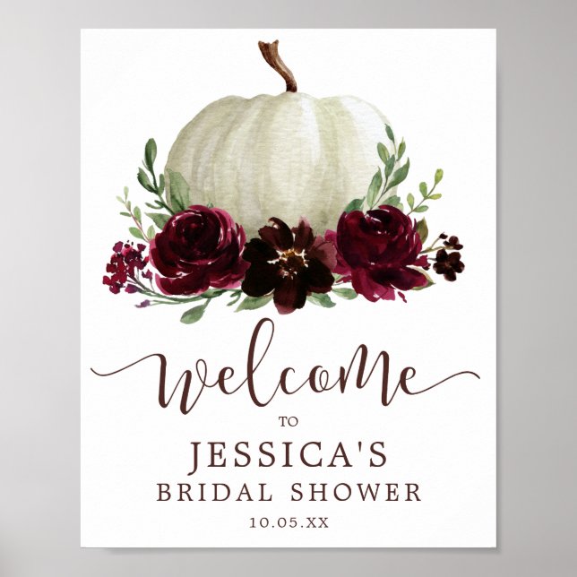 Affiche Fall Burgundy Pumpkin Shower Welcome Sign (Devant)