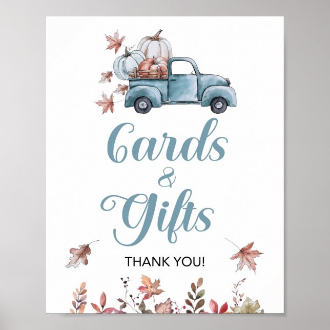 Affiche Fall Cards and Gifts Blue Pickup Truck Party Sign (Devant)