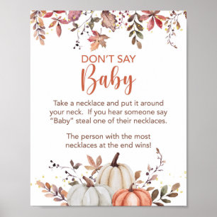 Affiche Fall Don't Say Baby Necklace Shower Game Sign