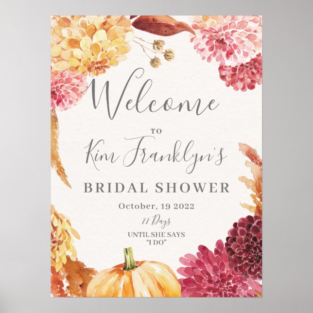Affiche Fall Floral Bridal Shower Welcome Sign (Devant)