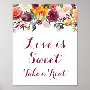 Affiche Fall Flower Love is Sweet Sign Poster, orange rose