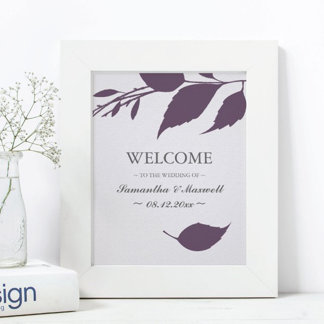 Affiche Fall Folium Plum Purple Feuille Mariage Bienvenue (welcome sign for weddings purple leaves
)