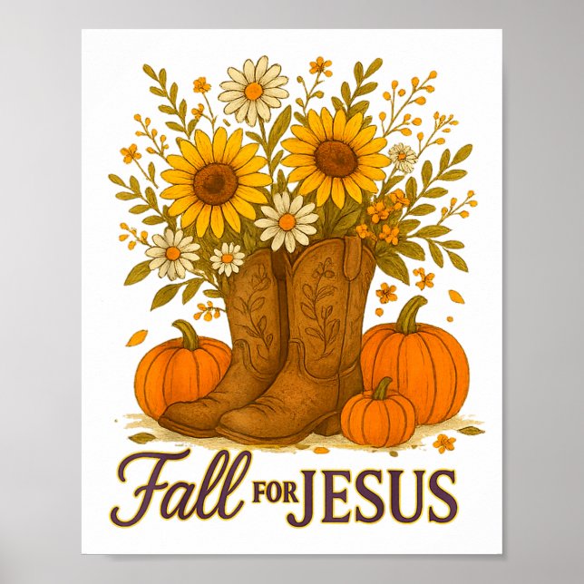 Affiche Fall For Jesus Western Boots Pumpkin Floral Faith  (Devant)