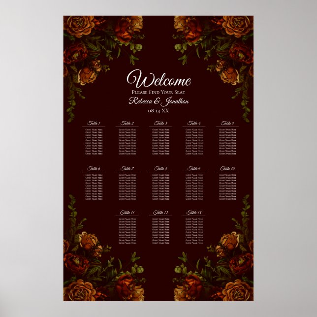 Affiche Fall Gothic Wedding Rustic Orange Maroon (Devant)