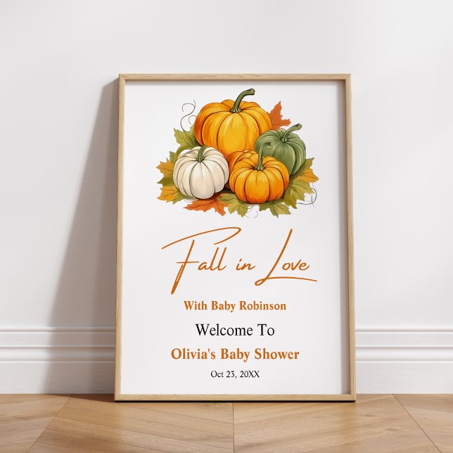 Affiche Fall in Love Pumpkin Baby Shower Welcome  (Fall in Love Autumn Pumpkin Baby Shower Welcome Sign   )