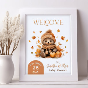 Affiche Fall In Love Teddy Bear Orange Citrouille Bienvenu