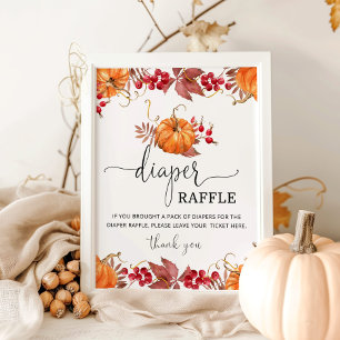 Affiche Fall orange pumpkin diaper raffle sign