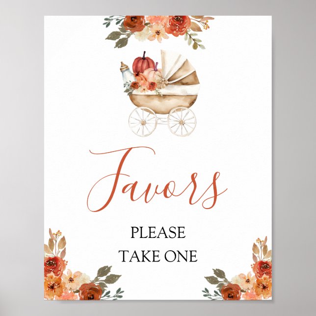 Affiche Fall Pumpkin Stroller Floral Baby Shower Favors (Devant)