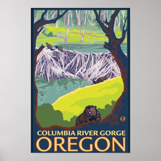 Affiche Famille Beaver - Columbia River Gorge, Oregon (Devant)