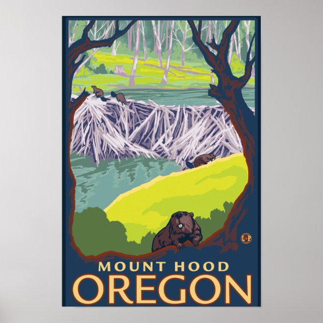Affiche Famille Beaver - Mount Hood, Oregon (Devant)