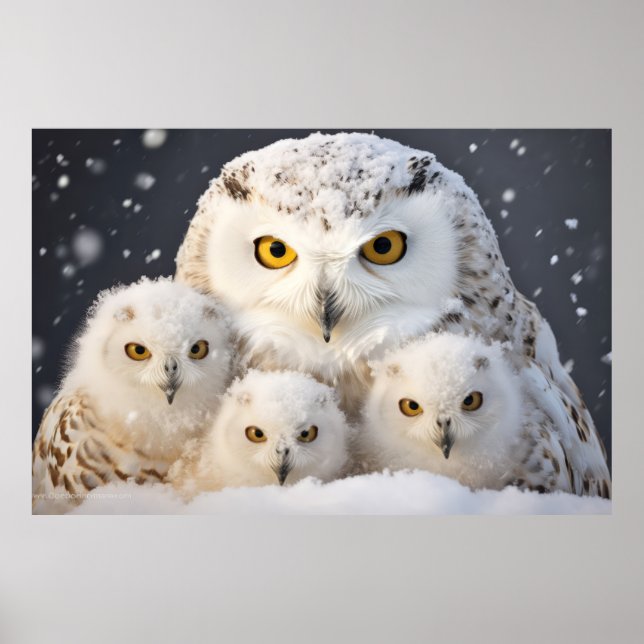 Affiche Famille d'animaux de hibou errant la nature (Devant)